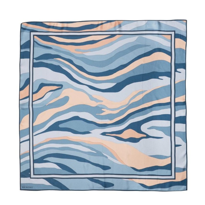Granatowo-błękitna apaszka jedwabna 88x88 cm Desert Flow Ocean – 100% jedwab twill 14 momme