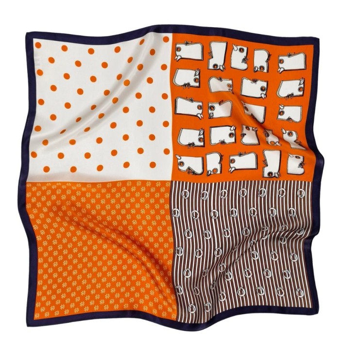 apaszka jedwabna patchwork pomarańczowa 68x68 Silk Avenue
