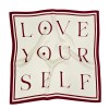 Love Yourself Ecru apaszka jedwabna 68x68 cm z bordowym napisem na jasnym tle