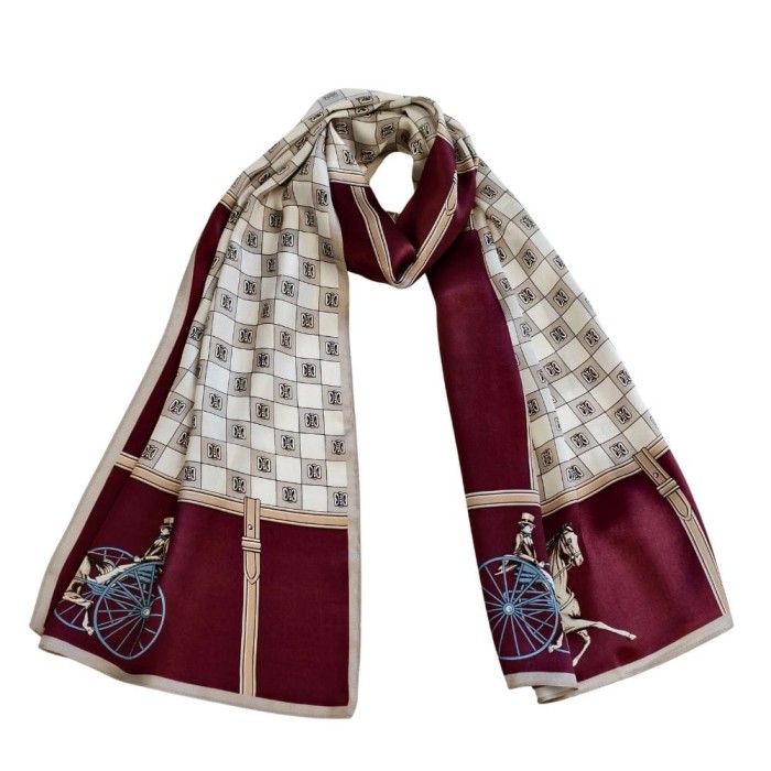 Szal z jedwabiu morwowego Burgundowa Przejażdżka 175 × 55 cm