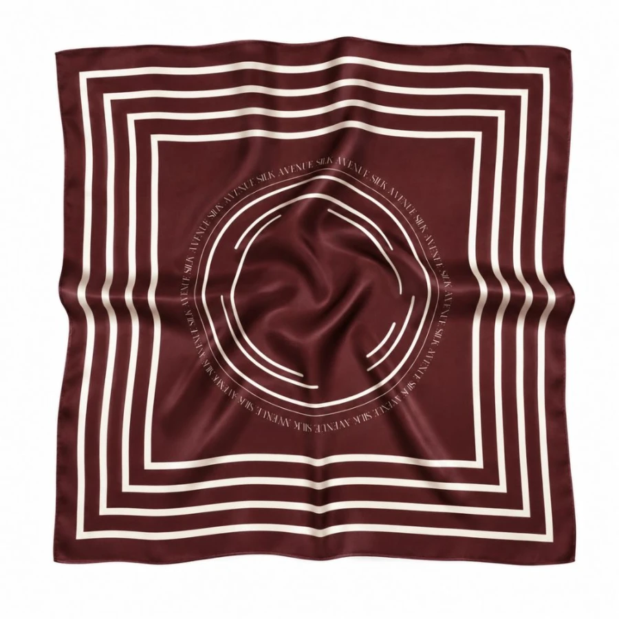 burgundowa jedwabna apaszka z kremowym motywem geometrycznym - linia minimal