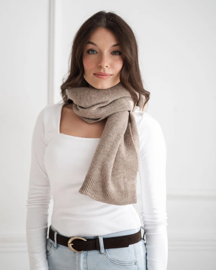 Szalik damski i narzutka 2w1 – 100% wełny, taupe_3.jpg