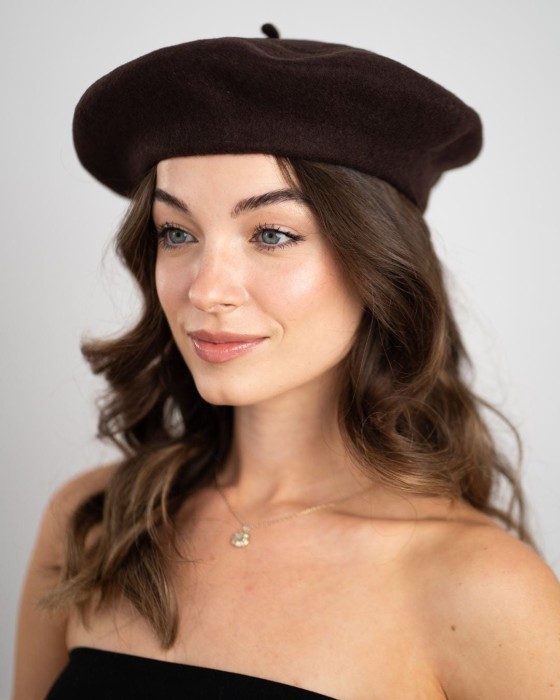 wełniany beret francuski brązowy