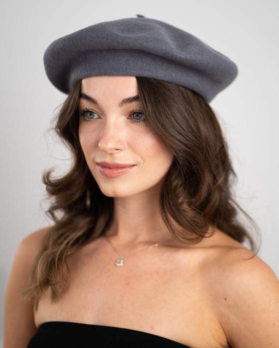 klasyczny beret wełniany szary