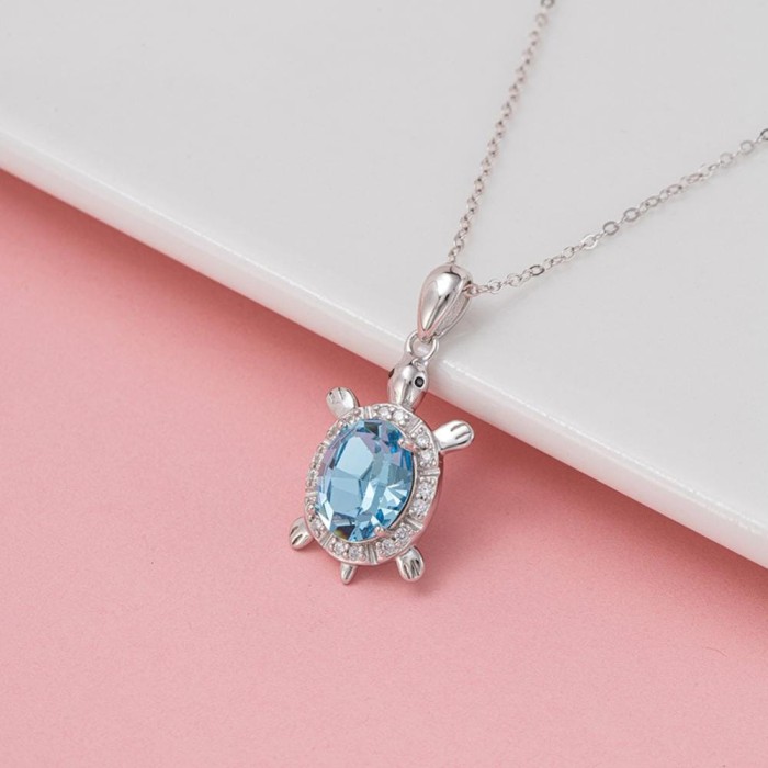 naszyjnik Blue Turtle srebro 925 z błękitnym kryształem