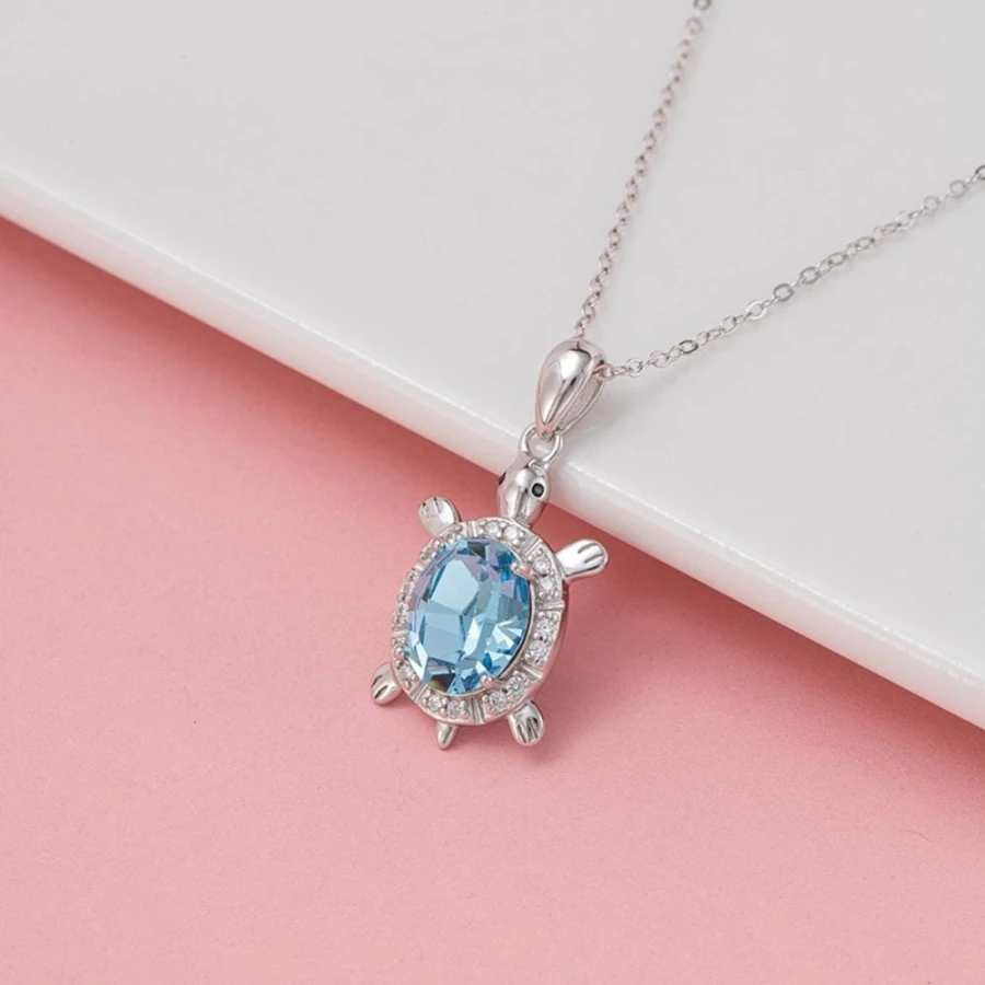 naszyjnik Blue Turtle srebro 925 z błękitnym kryształem