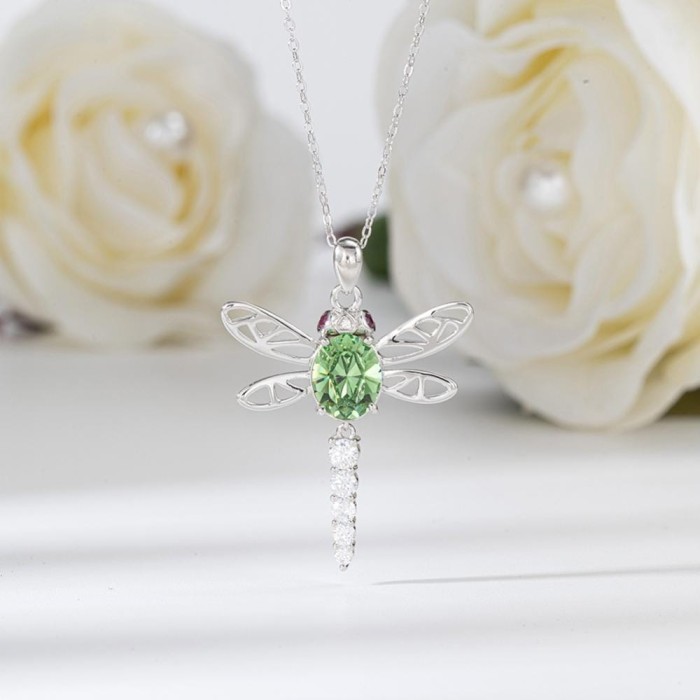 naszyjnik Emerald Dragonfly srebro 925 z zielonym kryształem
