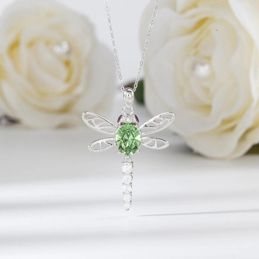 naszyjnik Emerald Dragonfly srebro 925 z zielonym kryształem