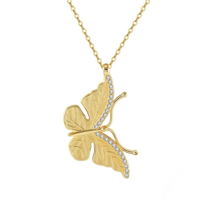 Pozłacany naszyjnik z motylem Golden Butterfly z cyrkoniami AAAA ze srebra 925 – elegancka biżuteria dla kobiet