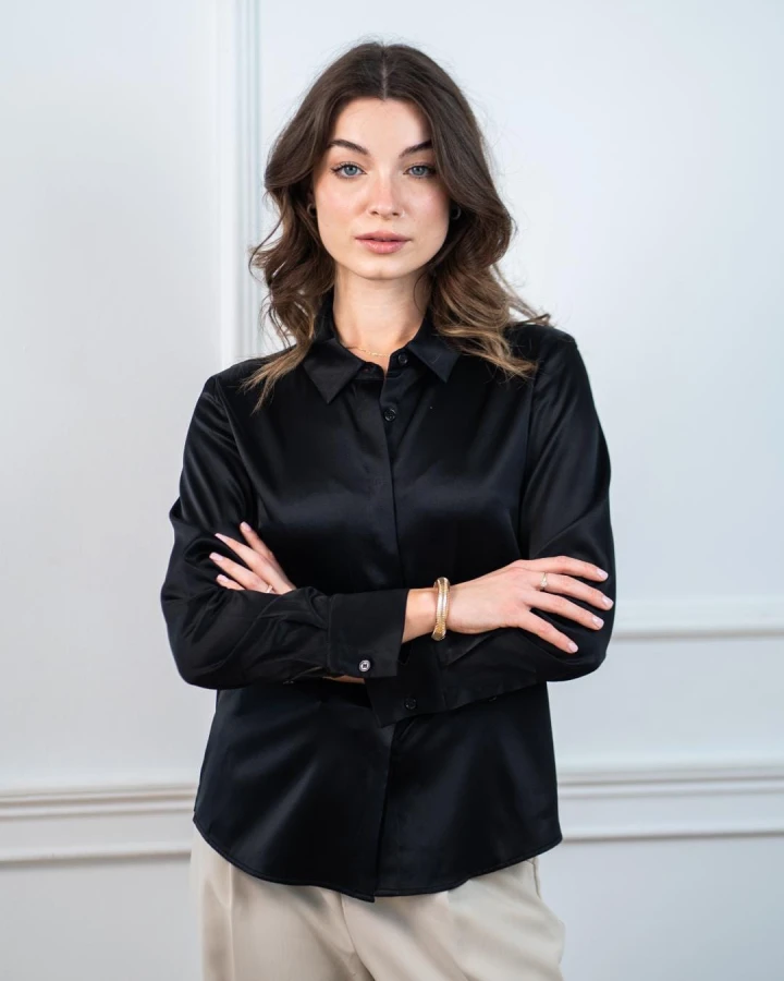 czarna jedwabna koszula Silk Avenue Flex Silk – widok z przodu