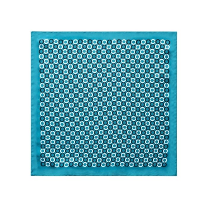 Turkusowa jedwabna poszetka w geometryczne okręgi